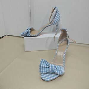 Ann Taylor Woman's SZ 11M Blue White Kingsley Gingham Bow Sandals.